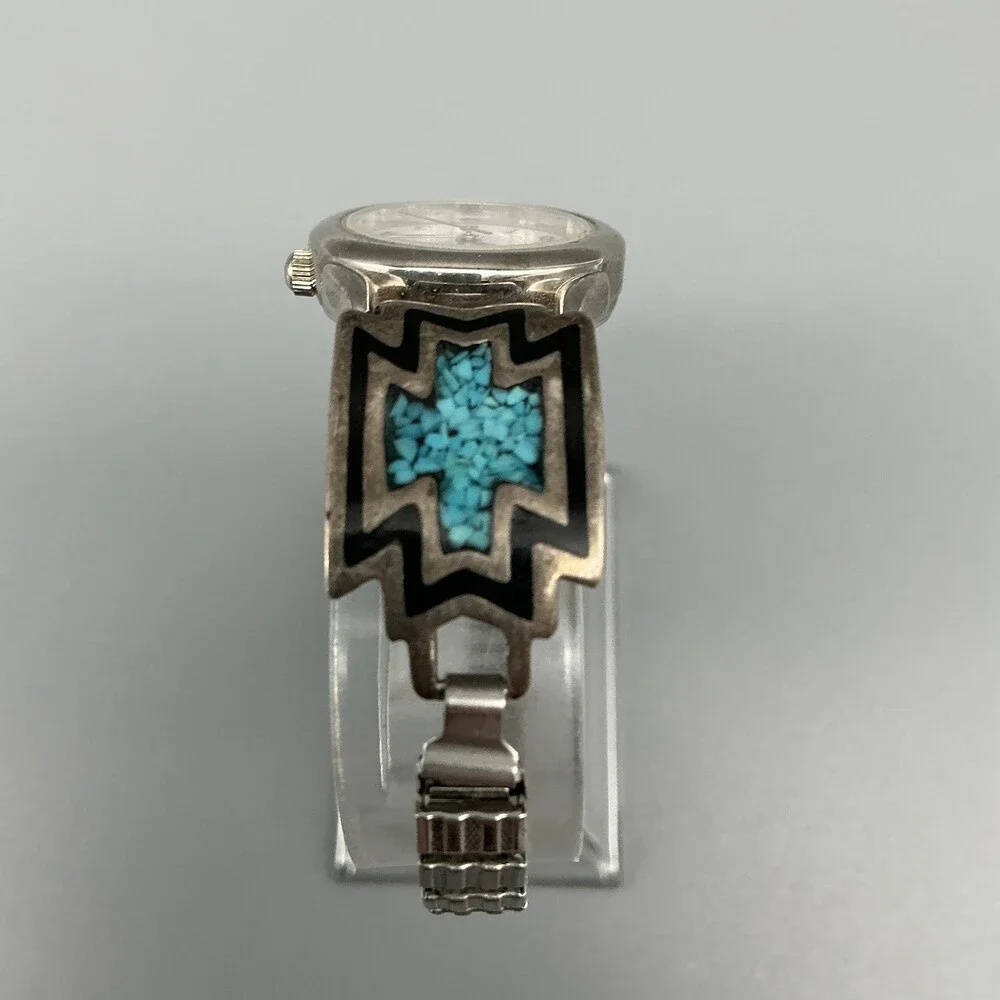 Southwest Womens Watch 23mm Signed Sterling Turquoise Watch Tips New Battery